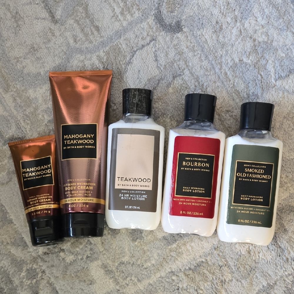 Bath & Body Works Mens Set Mahogany Teakwood Bourbon Smoked Body Care Set 5